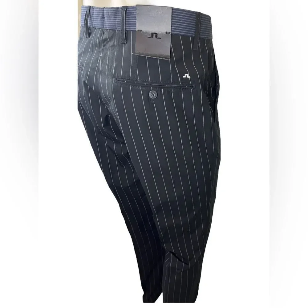NWT J. Lindeberg Slim Fit F/F Black/White Pinstripe Casual Dress Pants Size 32